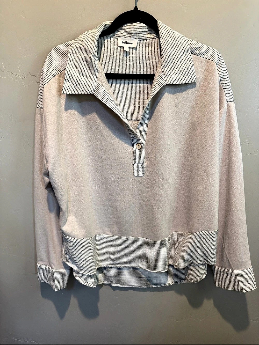 bohme Striped Pullover Top in Pink & White Size Large